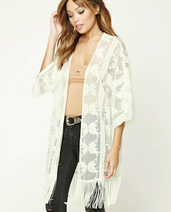 10 White Fringed Kimono Jacket