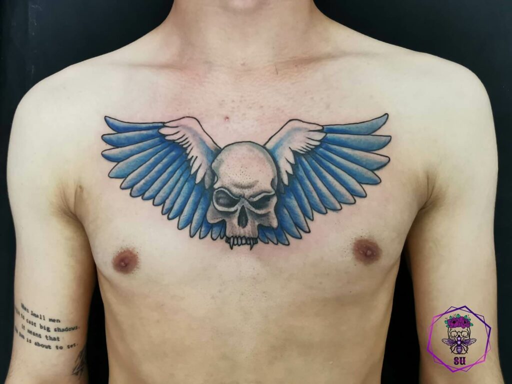 11+ Chest Wing Tattoo Ideas That Will Blow Your Mind! 13 Skull Wing Chest Tattoo
