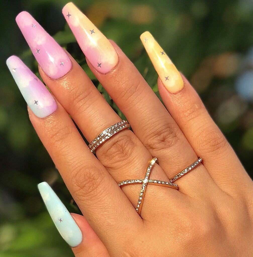 40 Latest Cotton Candy Nail Designs To Try In 2023! 34 Cotton Candy Coffin Nails With Stars