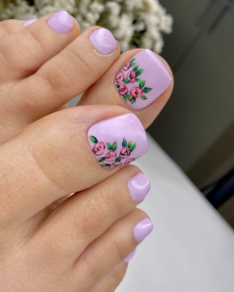20 Latest Flower Pedicure Designs To Try In 2024! 13 Cute Pink Flower On A Pastel Pedicure