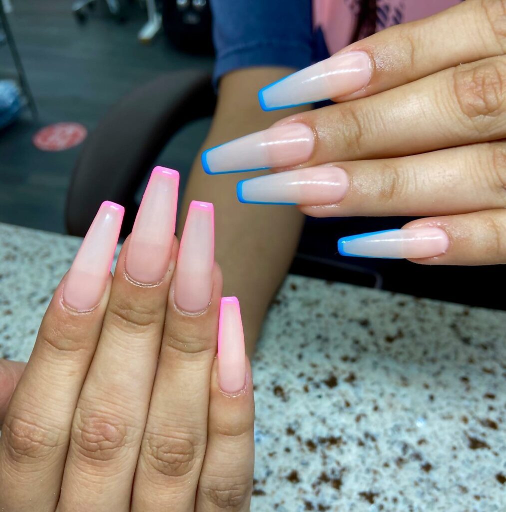 20 Latest Gender Reveal Nail Ideas To Try In 2024! 25 Thin French Gender Reveal Nails