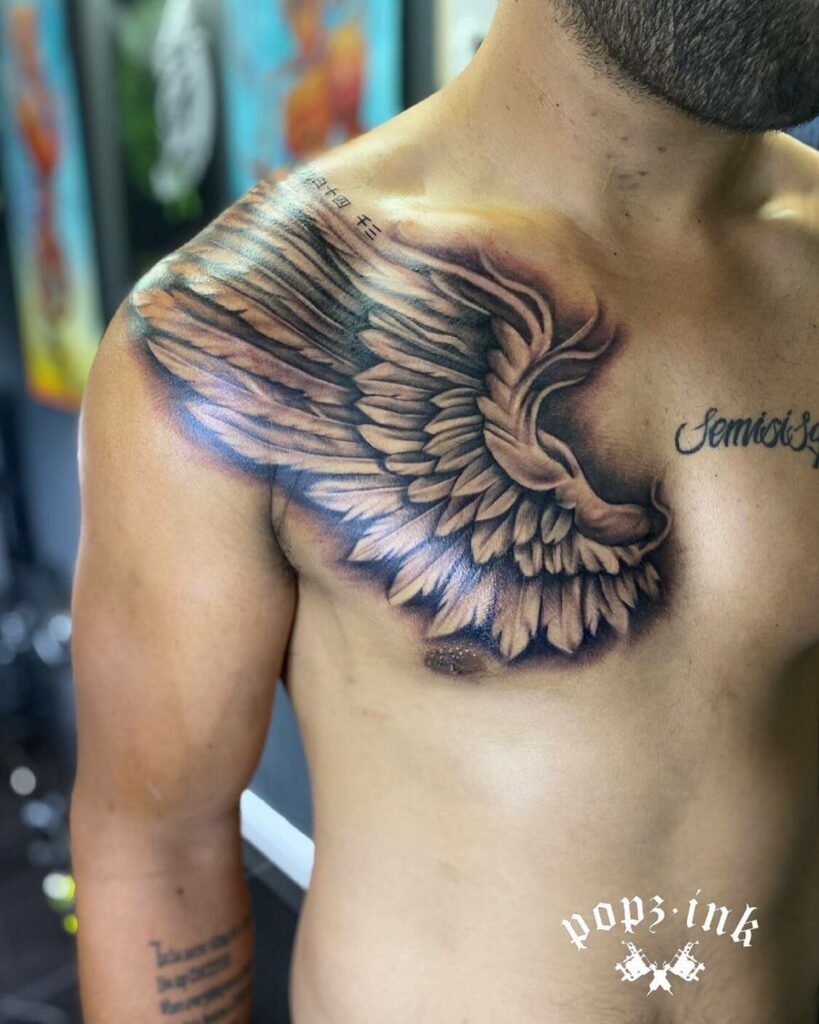 11+ Chest Wing Tattoo Ideas That Will Blow Your Mind! 12 Beautiful Half Wings Tattoo On The Chest