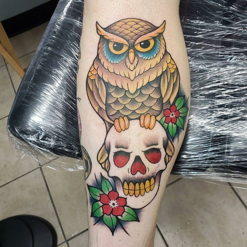 11+ Skull And Owl Tattoo Ideas That Will Blow Your Mind! 13 Colorful Leg Tattoo Ideas With Owl skulls