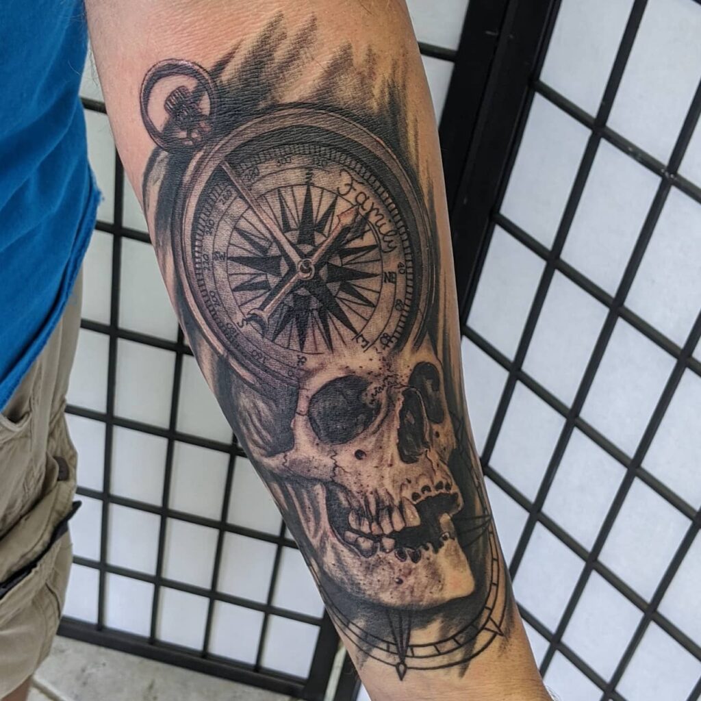 AMAZING COMPASS TATTOOS + THEIR MEANINGS - UPDATED FOR 2024 17 Skull Tattoos & Compass Tattoos