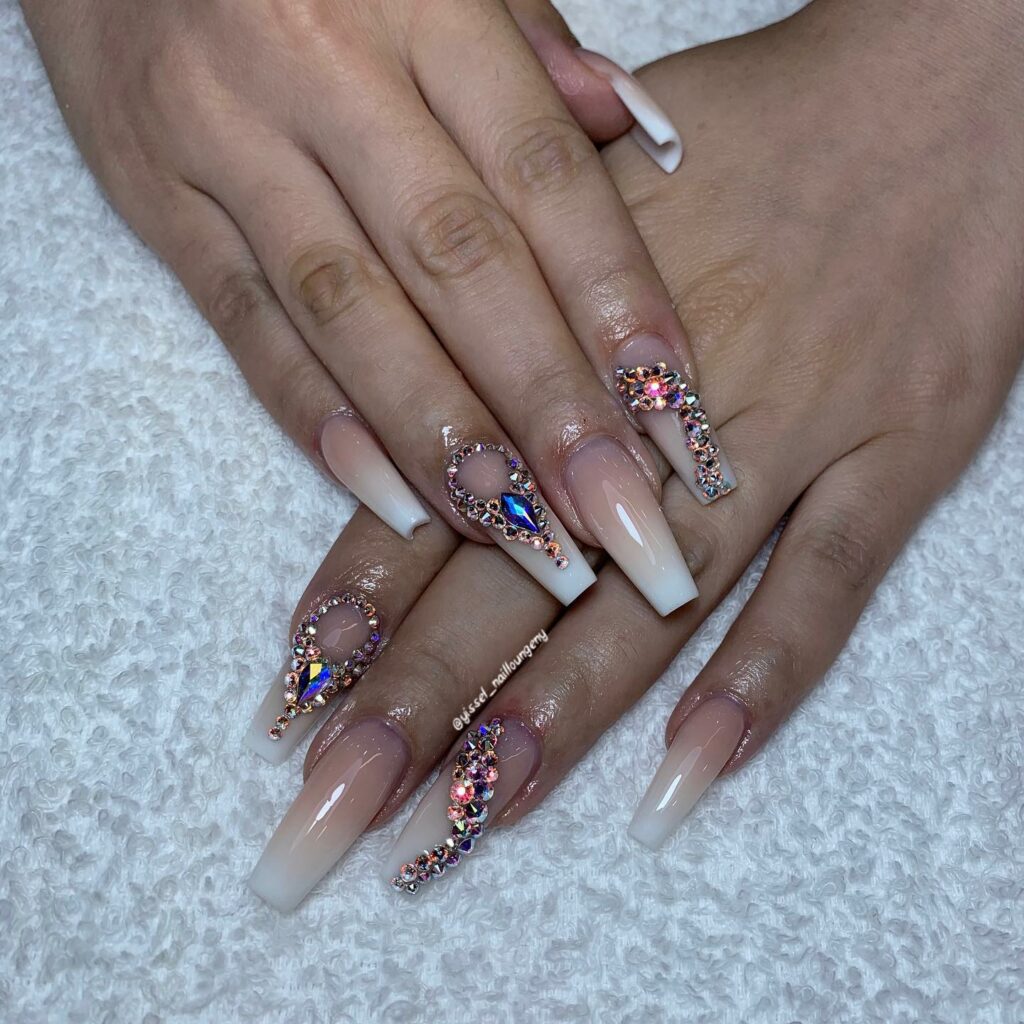 20 Latest Nude Ombre Nail Ideas To Try In 2024! 37 Nude Ombre Nails With Rhinestones