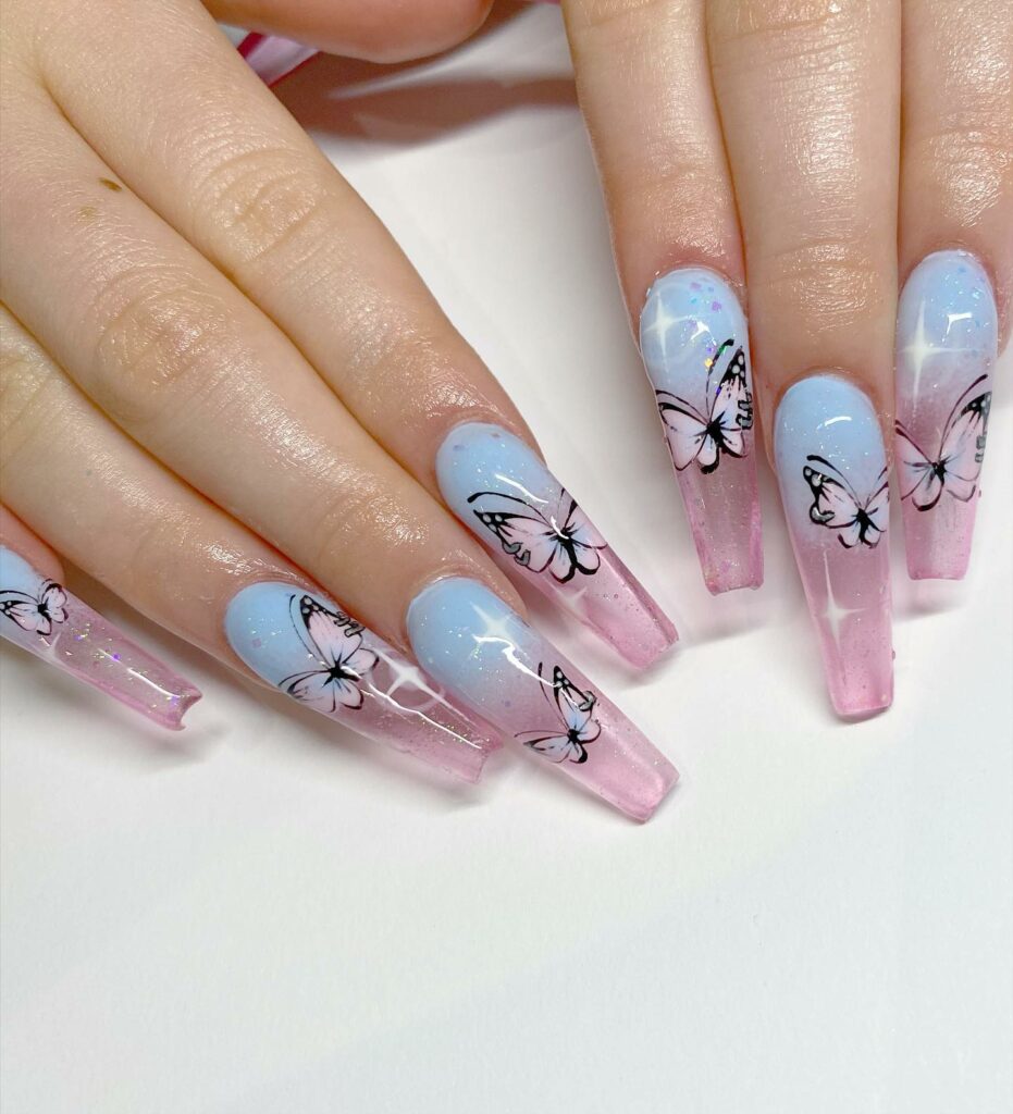 40 Latest Cotton Candy Nail Designs To Try In 2023! 47 Cotton Candy Coffin Nails With Butterflies