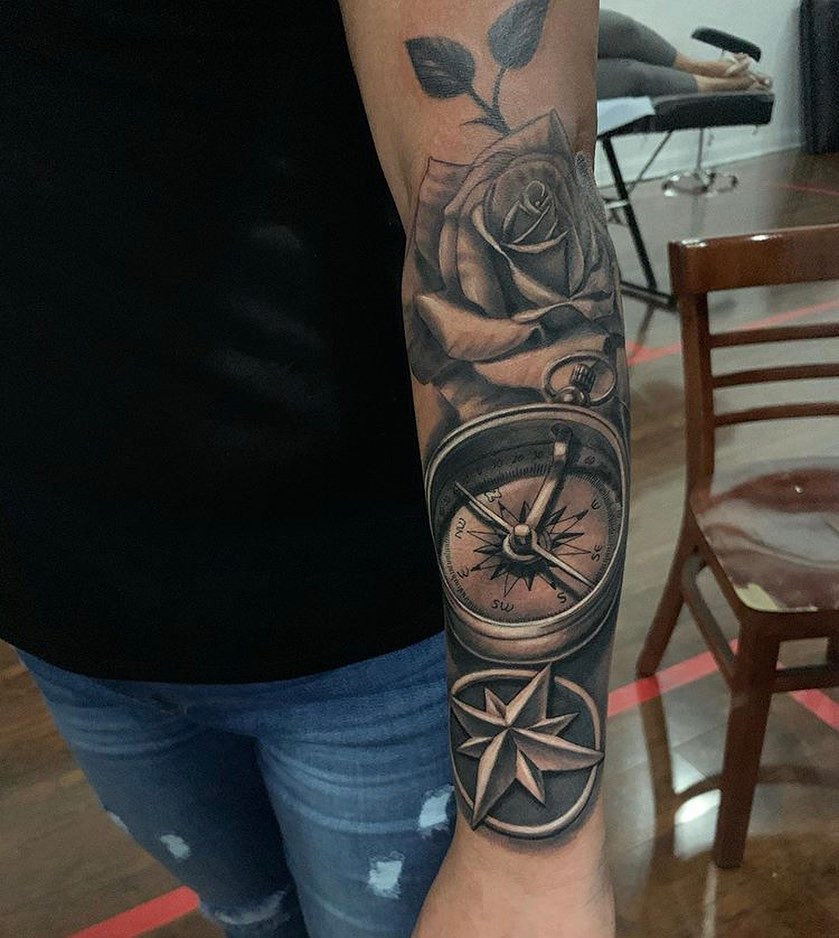 AMAZING COMPASS TATTOOS + THEIR MEANINGS - UPDATED FOR 2024 14 Compass Rose Tattoos
