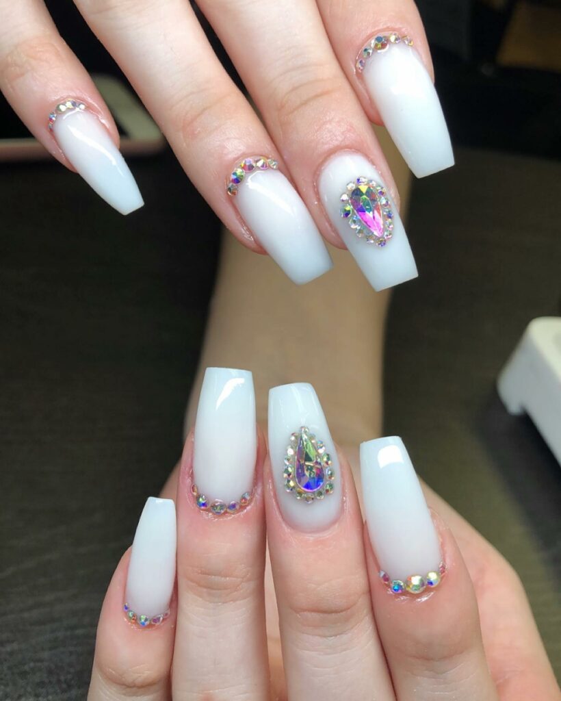 45 Latest Nails With Rhinestones Designs To Try In 2024! 20 White Nails with Crystal Accent