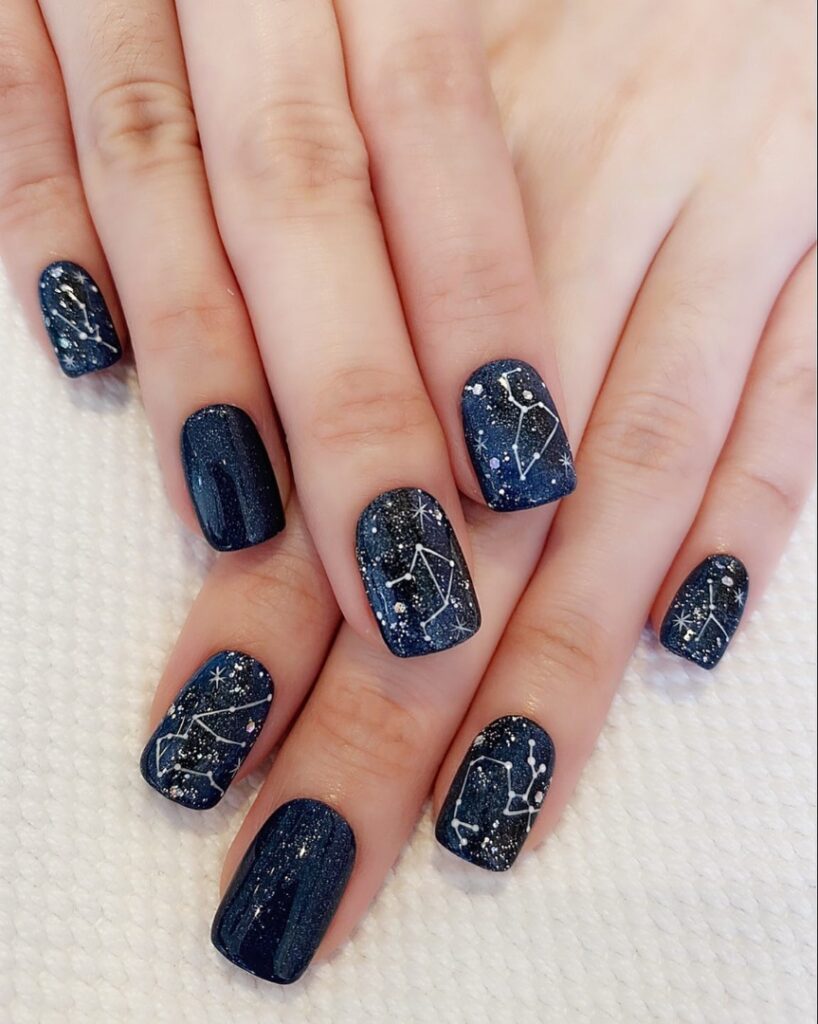 30 Latest Navy Blue Nail Designs To Try In 2024! 37 Nails With Constellation Art