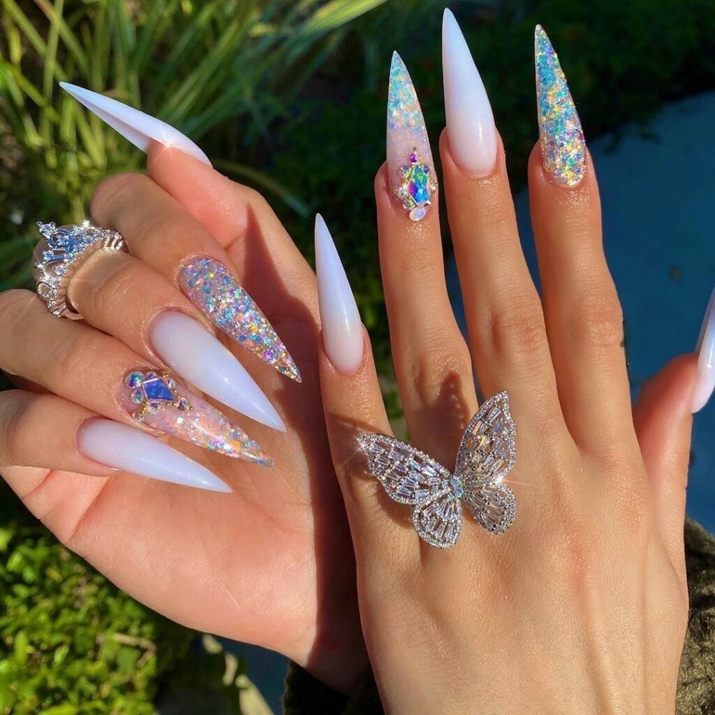 45 Latest Nails With Rhinestones Designs To Try In 2024! 27 Chrome Chic