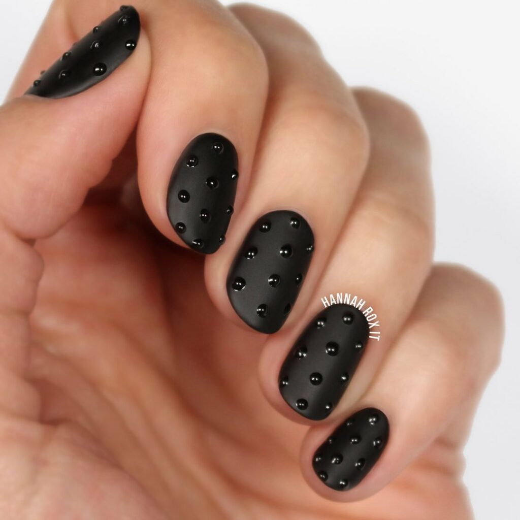 30 Latest Short Rounded Nail Ideas To Try In 2024! 11 Matte Black Short Studded Nail