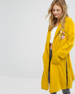 12 Embroidered Yellow Kimono Coat Jacket
