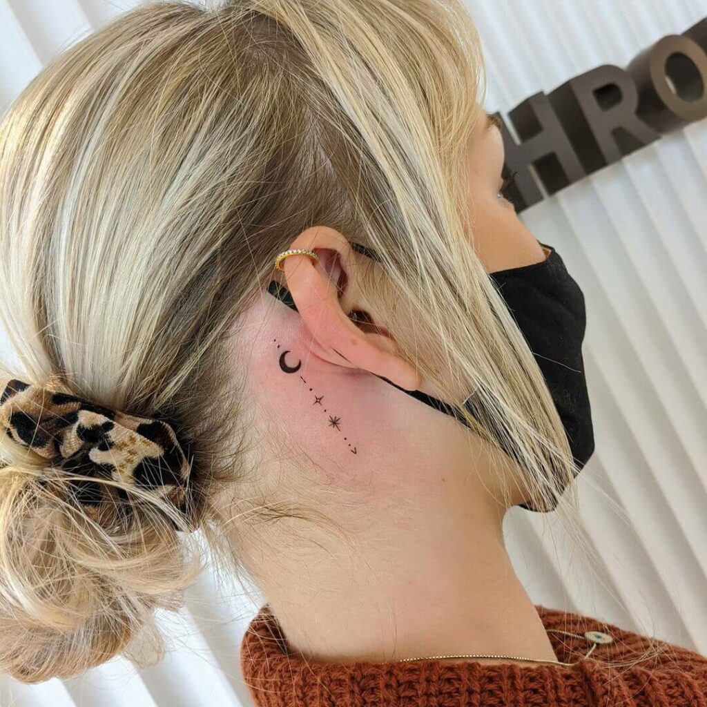 11+ Stars Tattoo Behind Ear Ideas That Will Blow Your Mind! 11 Moon And Stars Tattoo Behind Ear