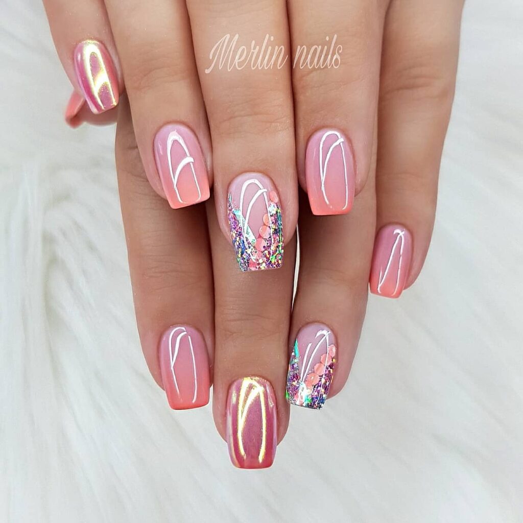 22 Latest Short Pink Nail Ideas To Try In 2024! 21 Chrome Short Pink Nails with Glitters