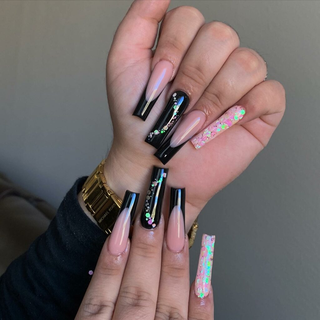 40 Latest Black Coffin Nail Designs To Try In 2024! 43 Black And Rainbow Shard Nails
