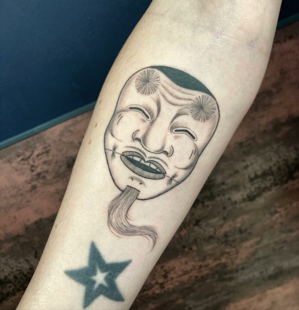 JAPANESE TATTOOS: HISTORY, MEANINGS, SYMBOLISM & DESIGNS 22 Okina Mask Tattoo