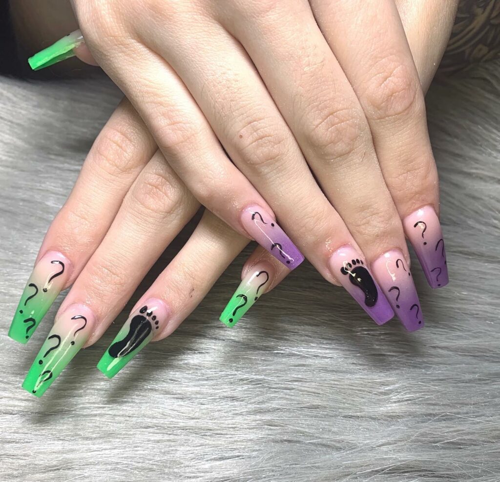 20 Latest Gender Reveal Nail Ideas To Try In 2024! 21 Special Gender Reveal Nails With Green And Purple Color