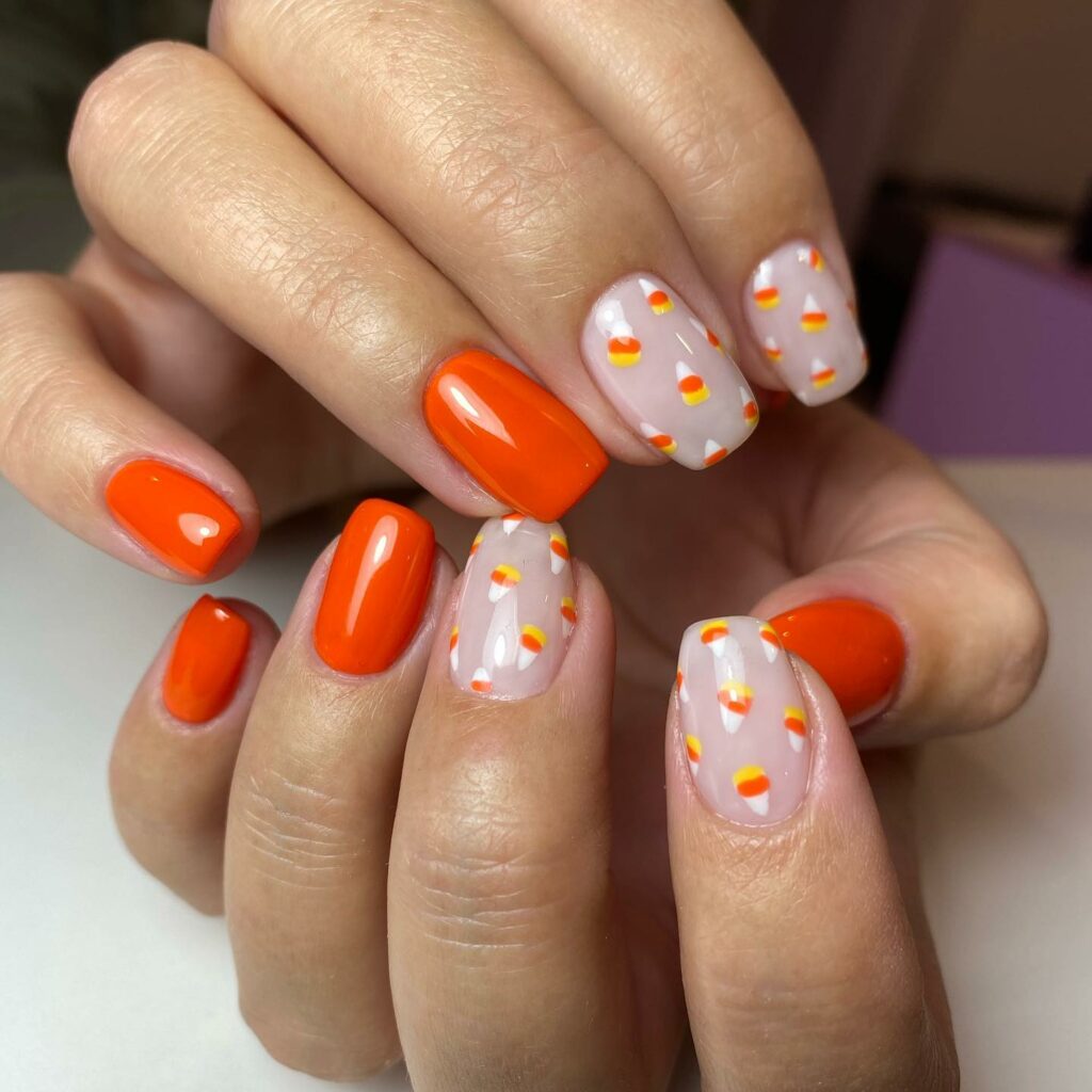 20 Latest Candy Corn Nail Design To Try In 2024! 25 Glossy Square Candy Corn Nails