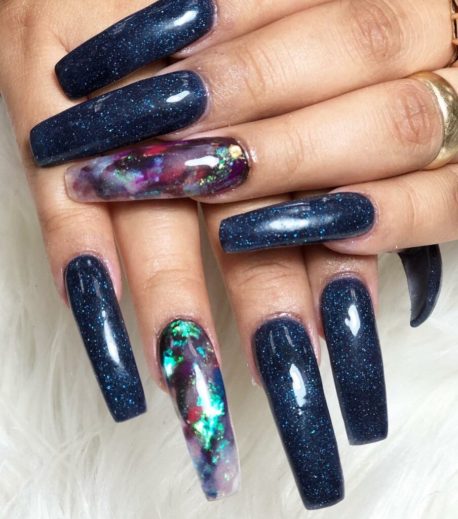 40 Latest Black Coffin Nail Designs To Try In 2024! 44 Galaxy Glam
