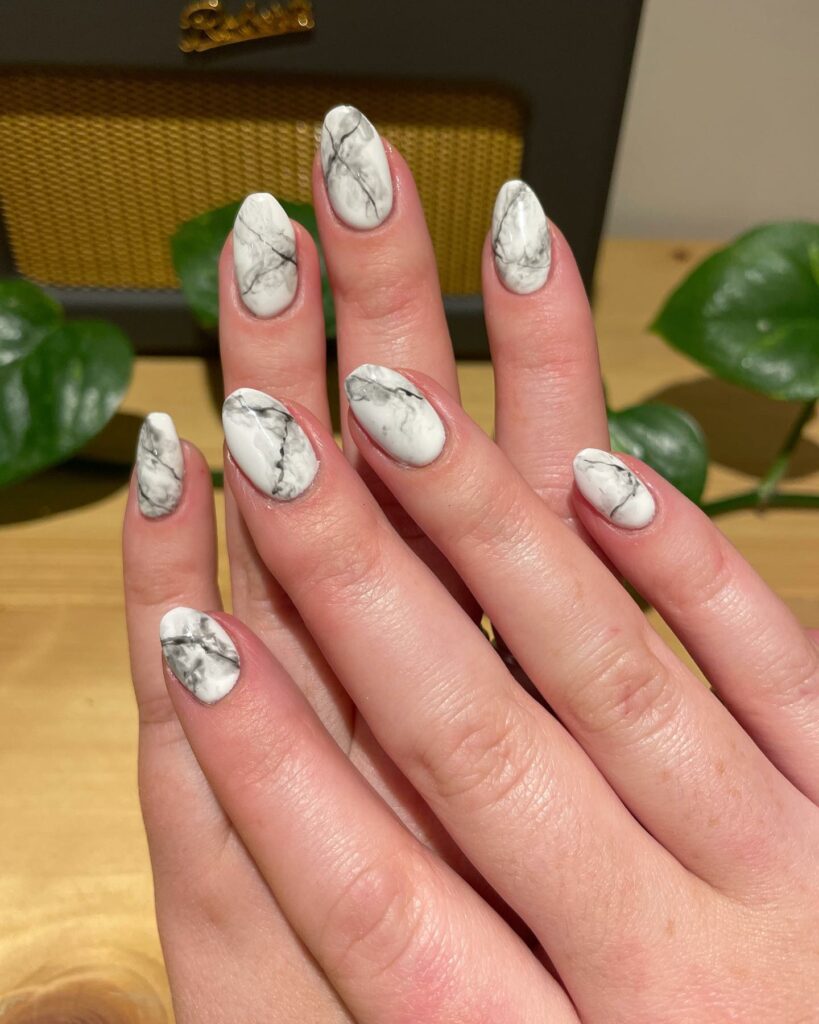 Embrace Elegance with 15 White Marble Nail Designs in 2024 21 White Marble Small Round Nails
