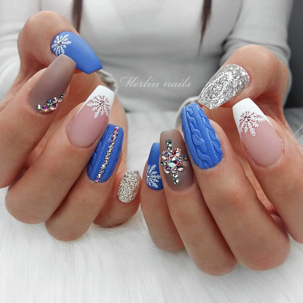 30 Latest Winter Nail Ideas To Try In 2024! 17 Matte Winter Nails With Rhinestones