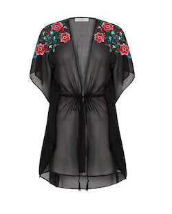 13 Sheer Black Floral Kimono Jacket