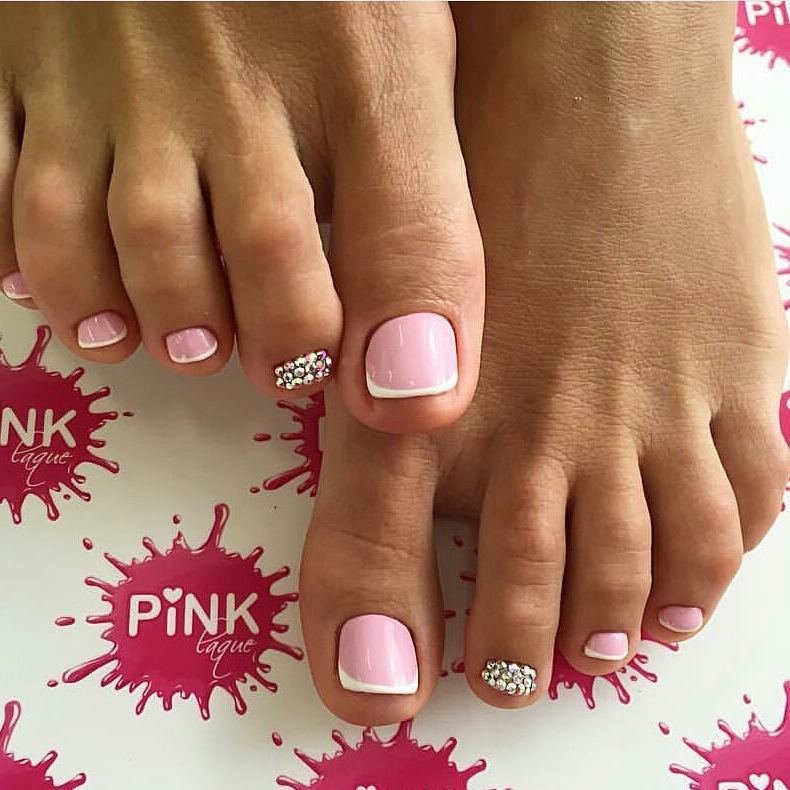 30 Wedding Pedicure Ideas to Match Your Bridal Look in 2024 10 Crystal Adorned French Pedicure