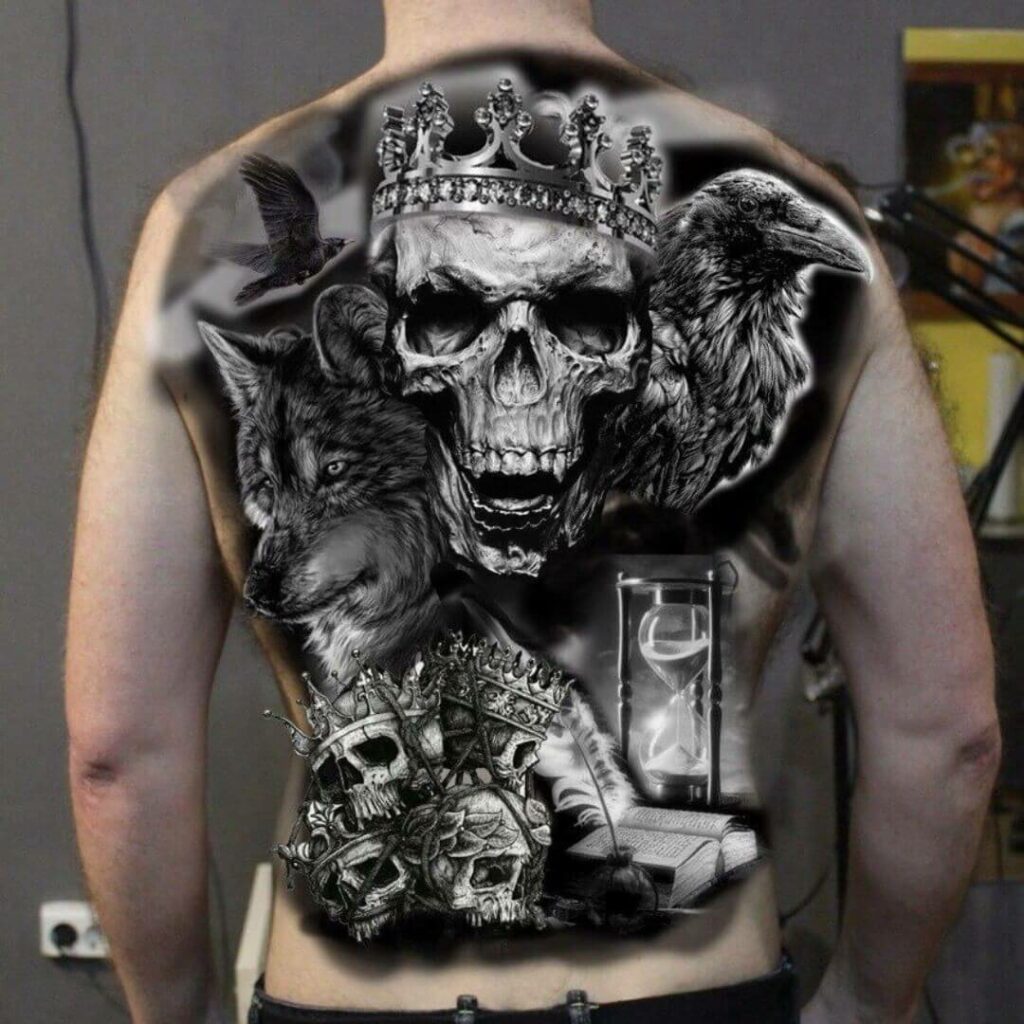 11+ Skull Back Tattoo Ideas That Will Blow Your Mind! 13 Skull With A Crown Back Tattoo