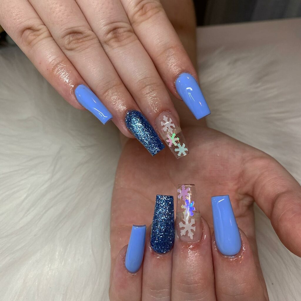 30 Latest Winter Nail Ideas To Try In 2024! 19 Blue Winter Nails With Glitter