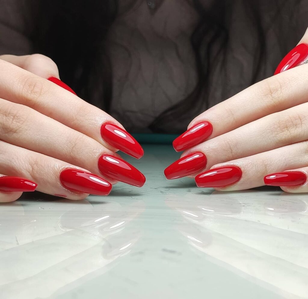 Go Bold with 40 Red Coffin Nail Designs in 2024 34 Glossy Red Coffin Nail