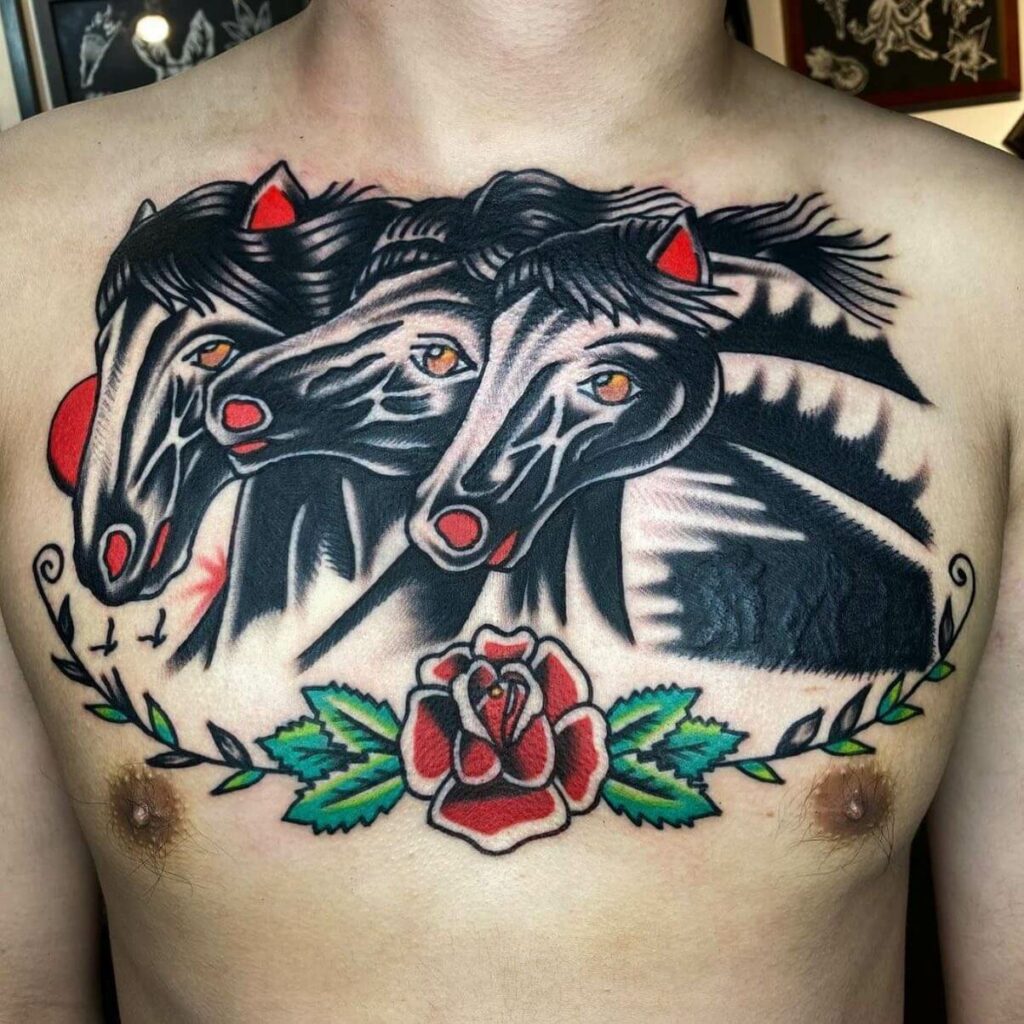 11+ Pharaoh's Horses Tattoo Ideas That Will Blow Your Mind! 18 Traditional Horse Flash Tattoo With Rose