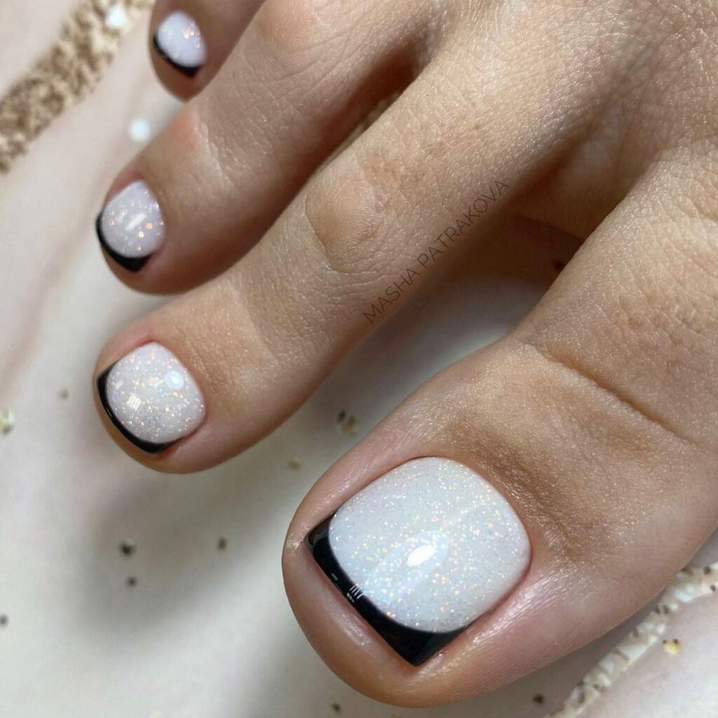 50 LATEST BLACK FRENCH PEDICURE IDEAS TO TRY IN 2024! 15 Glitter Galore