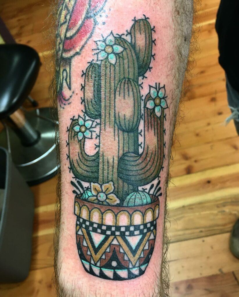 COOL CACTUS TATTOO DESIGNS + THEIR MEANINGS TO INSPIRE IN 2024 12 Potted Cactus Tattoo