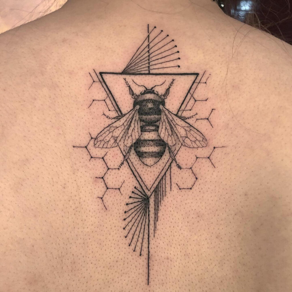 11+ Bee And Honeycomb Tattoo Ideas That Will Blow Your Mind! 14 Bee Geometric Honeycomb Tattoo