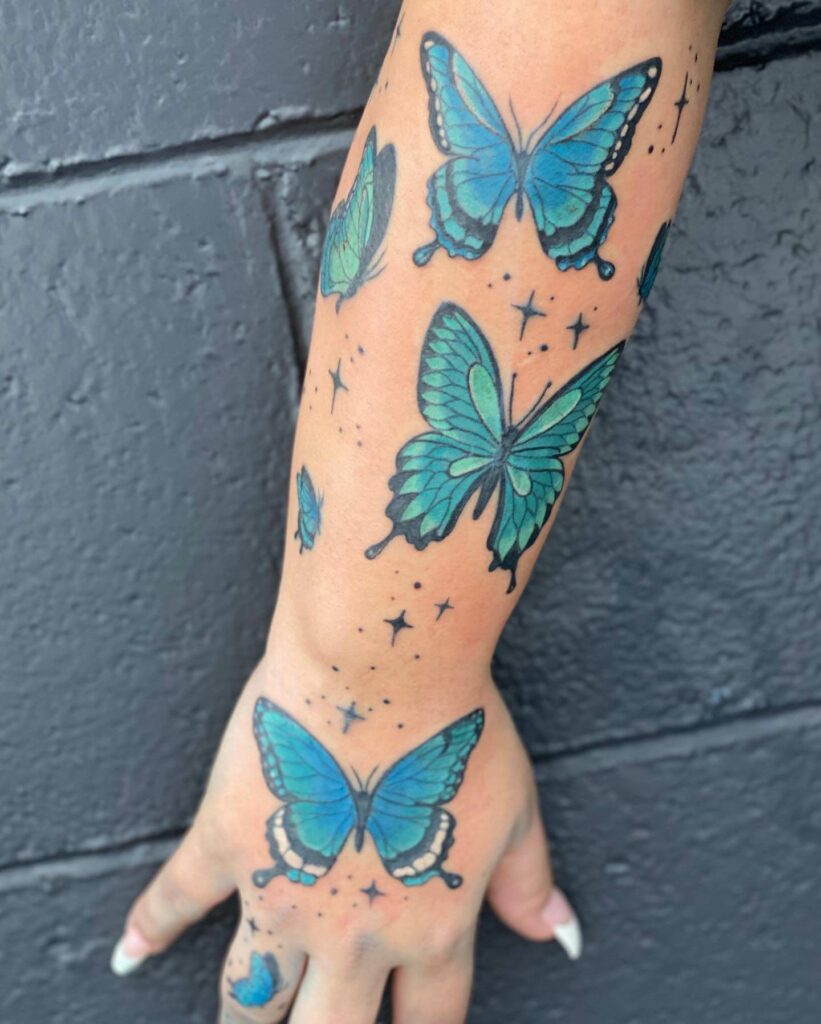 13+ Butterfly Tattoo Arm Ideas To Inspire You! 21 Blue Butterfly Tattoo On Arm
