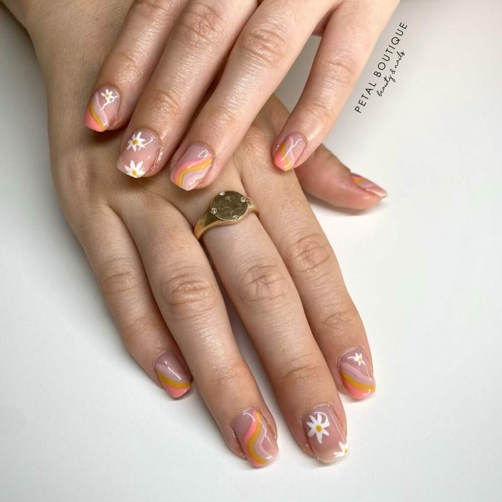 20 BEST 70S NAIL DESIGNS TO TRY IN 2024! 20 70s Nails With Flower And Swirl