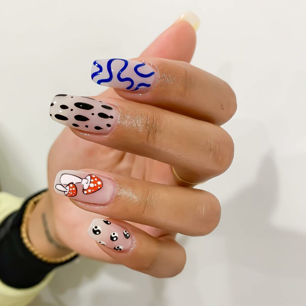 20 Latest Mushroom Nail Designs To Try In 2024! 26 Acrylic Nails With Mushroom, Swirl And Yin Yang Design