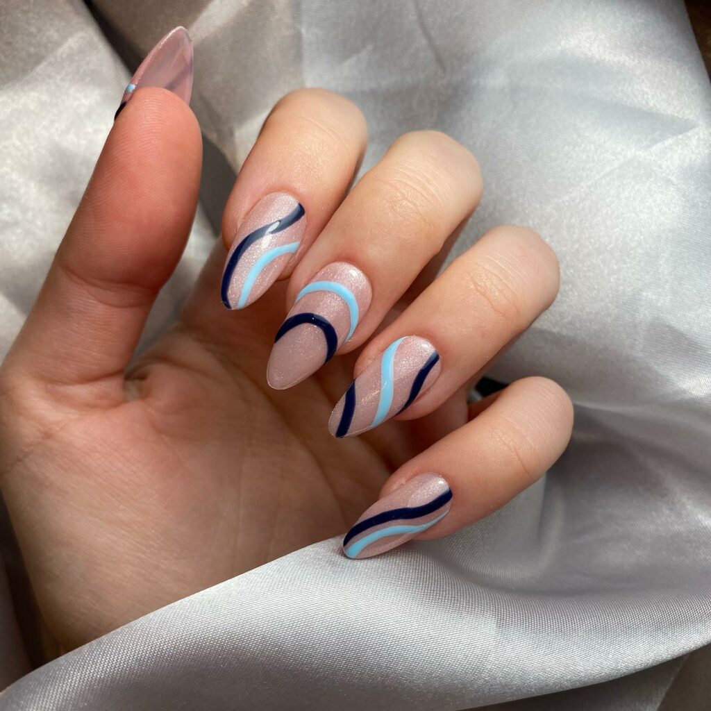 20 Latest Blue Almond Nails Ideas To Try In 2024! 31 Blue Swirls Almond Nails