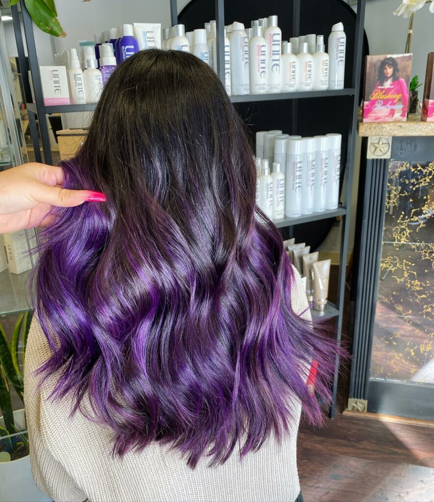 40 Purple Highlight Hair Ideas to Try in 2024 23 Temporary Vibes with Spray-In Streaks