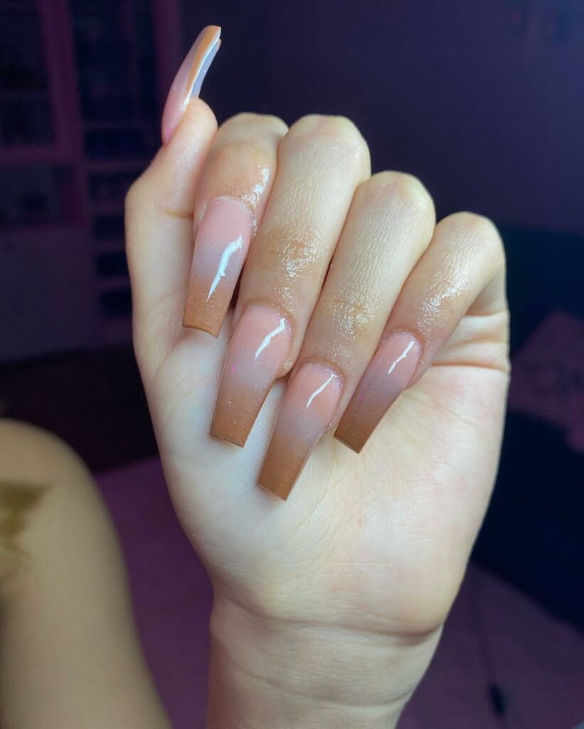20 Latest Brown Acrylic Nails Ideas To Try In 2024! 18 Light Brown And Pink Ombre Coffin Nails
