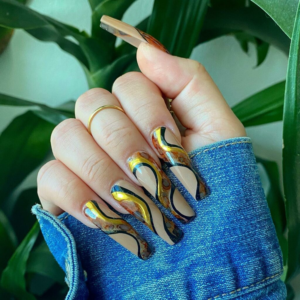 30 Latest Snake Nail Designs To Try In 2024! 29 Gold Snake Skin Nails