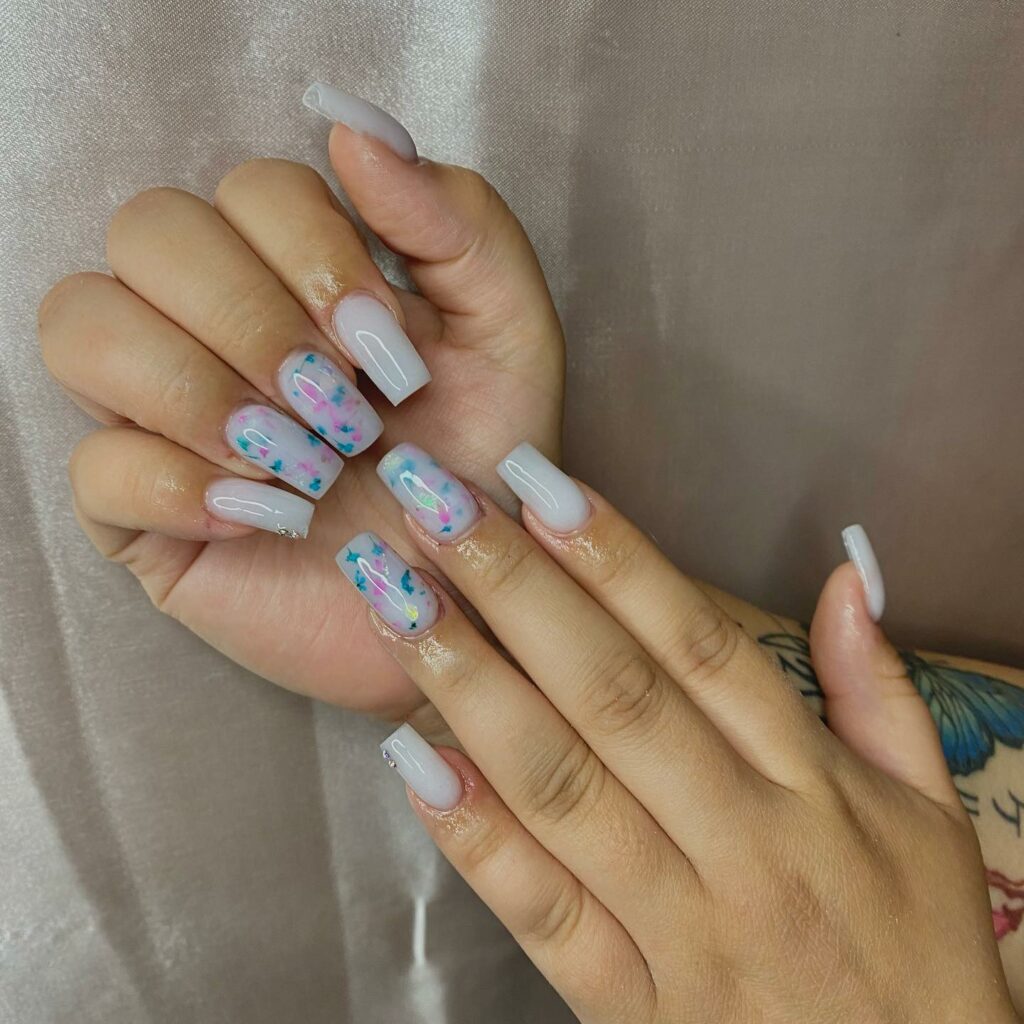 20 Latest Gender Reveal Nail Ideas To Try In 2024! 19 Gender Reveal Design On White Acrylic Nails