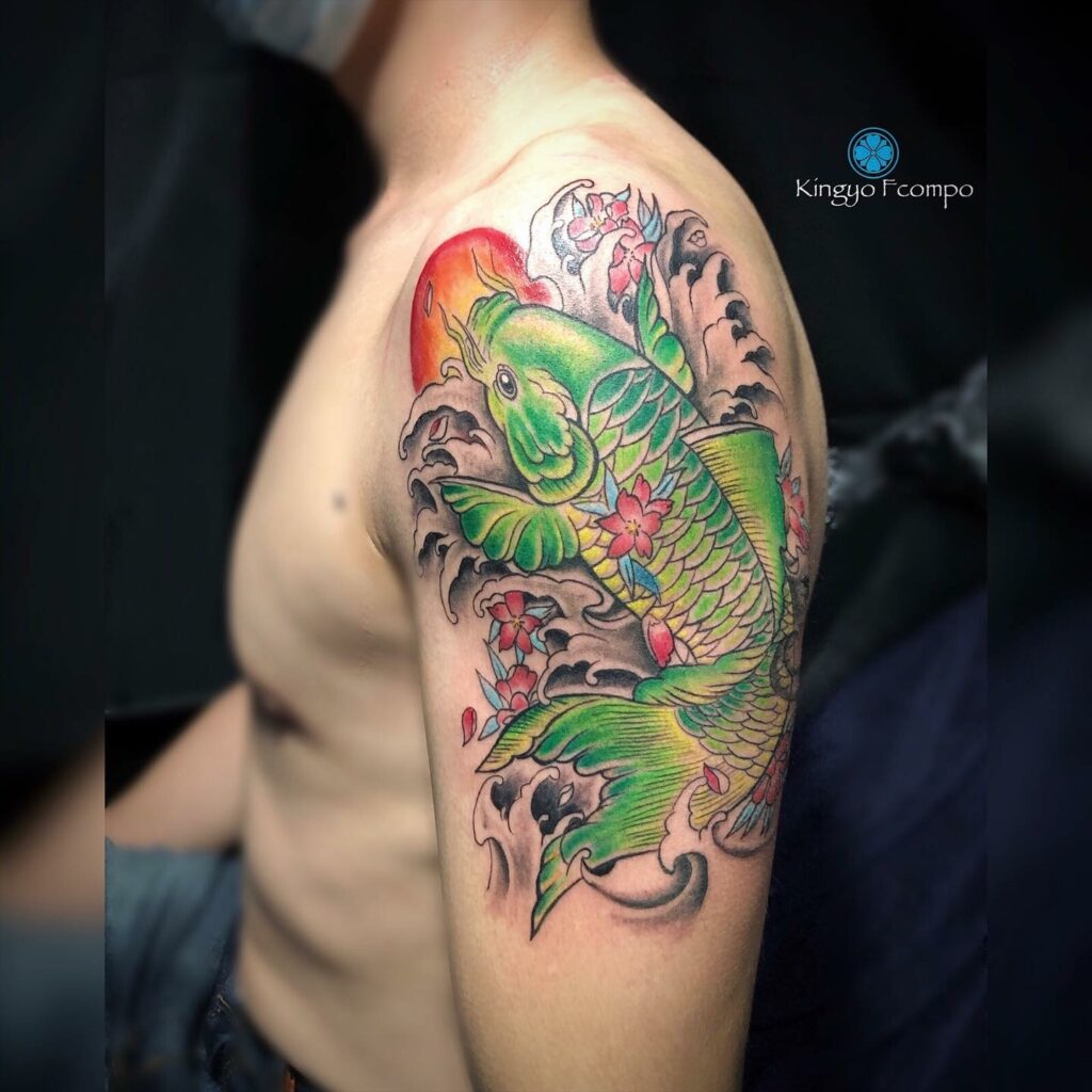 10+ KOI FISH TATTOO IDEAS + MEANINGS - UPDATED FOR 2024 15 Green Koi Fish Tattoo