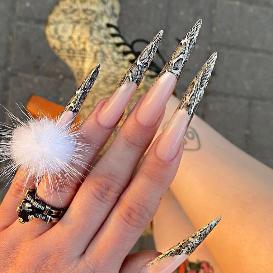 30 Latest Snake Nail Designs To Try In 2024! 24 Realistic Snake Skin Stiletto Nails