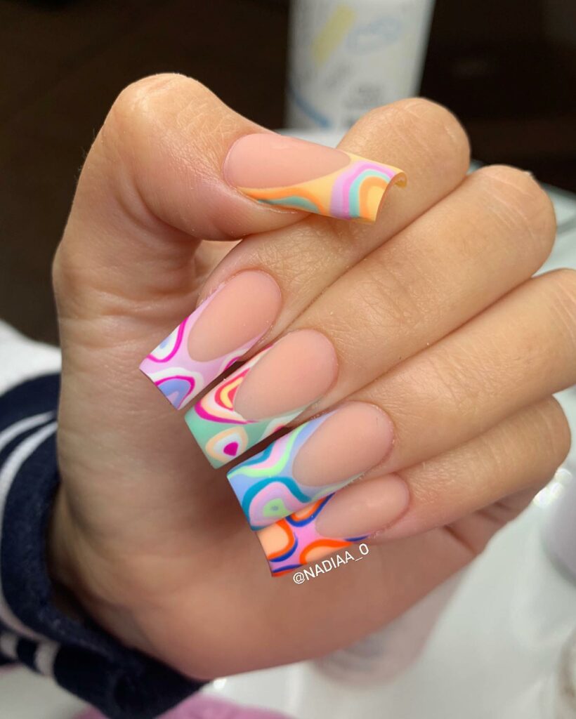 20 BEST 70S NAIL DESIGNS TO TRY IN 2024! 27 Colorful 70s Square French Nails