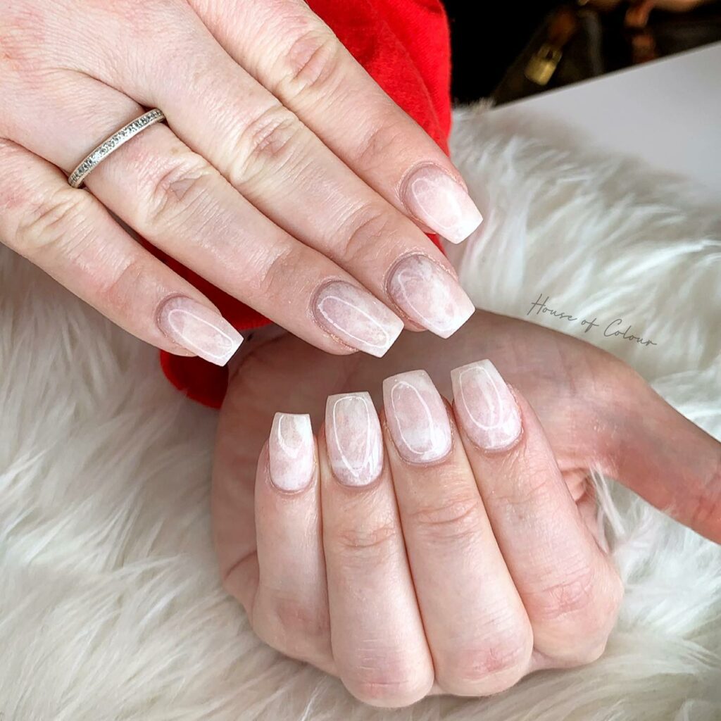 Experiment with 30 Short Square Nail Designs in 2024 42 Nude Marble Square Nail Design