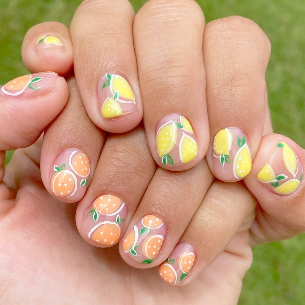Lemon And Orange Short Nails