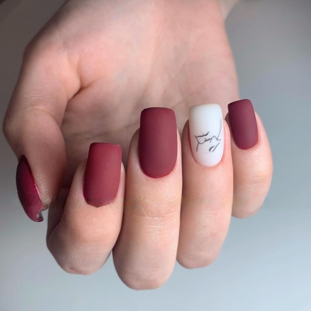 Experiment with 30 Short Square Nail Designs in 2024 20 Red Wine Matte Short Square Nails