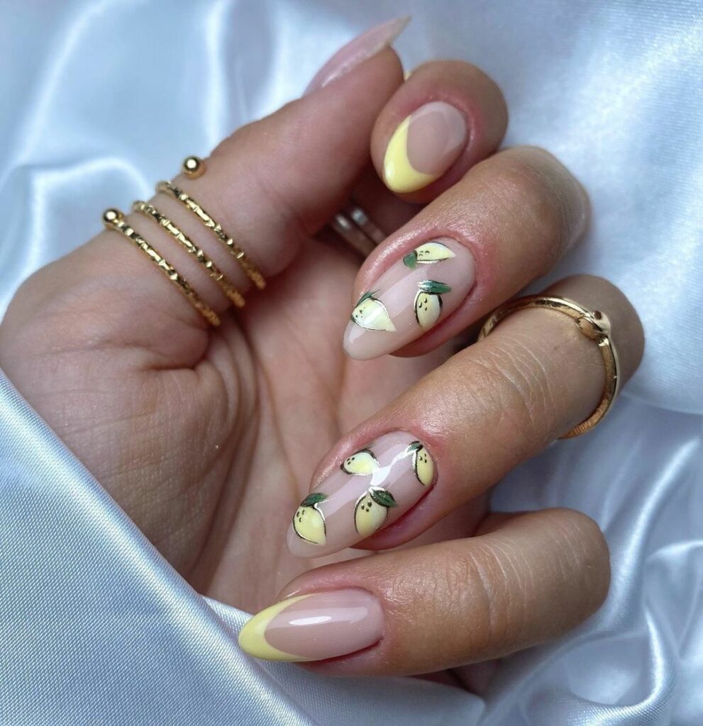 Abstract Almond Lemon Nails