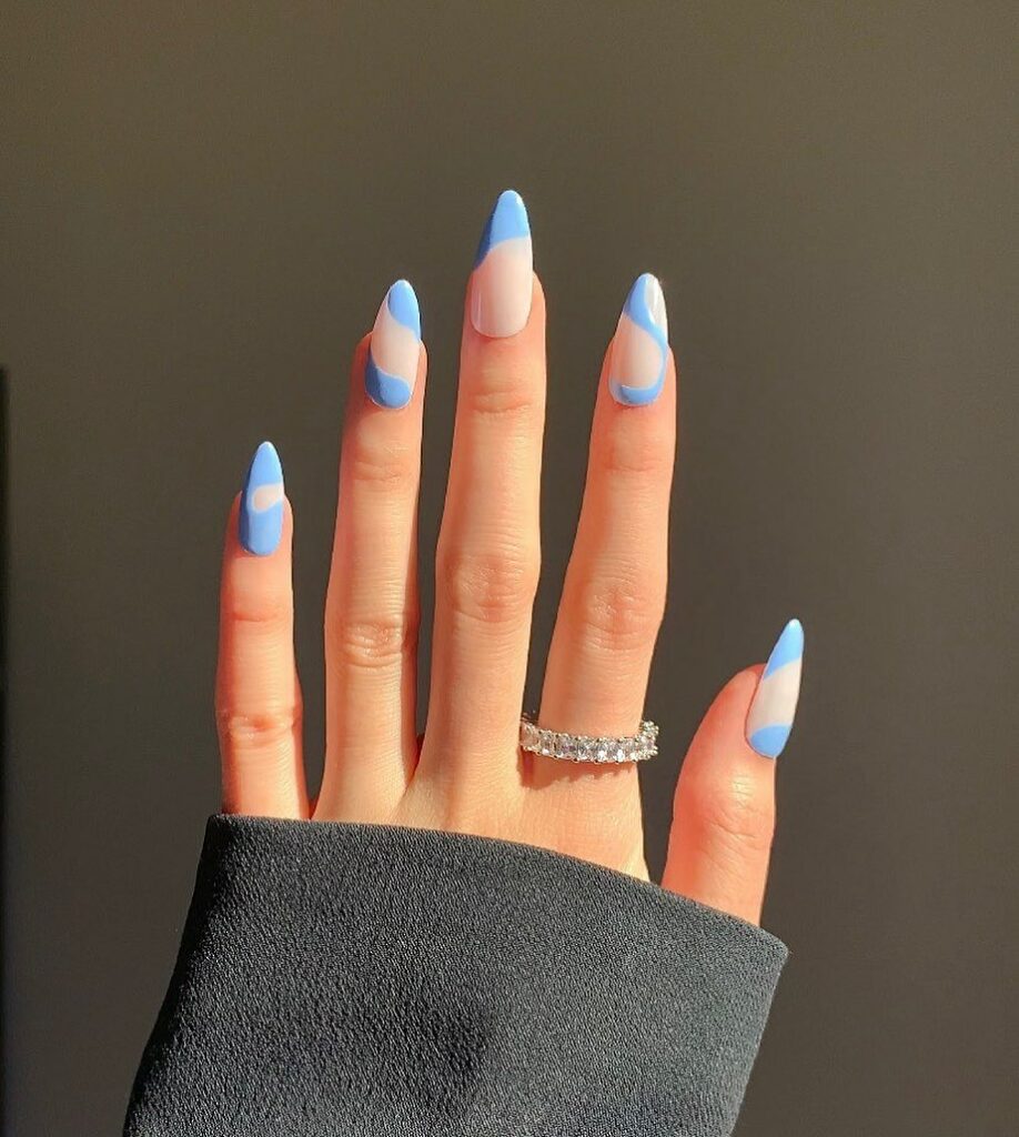20 Latest Negative Space Nail Ideas To Try In 2024! 21 Blue Negative Space Almond Nails